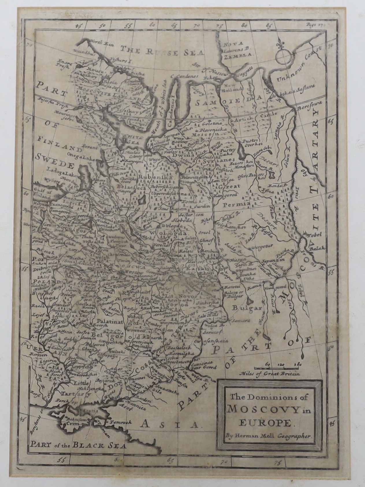 John Norden & William Hole, 17th century engraved county map of Hampshire, originally produced for William Camden's Britannia and published 1637, later hand-coloured, 30 x 32cm; Moll, Herman - The Dominions of Muscovy in